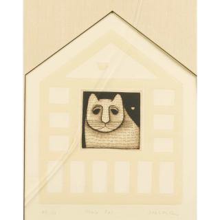 Appraisal: Jablowsky Print Framed etching House Cat by Jablowsky Signed lower