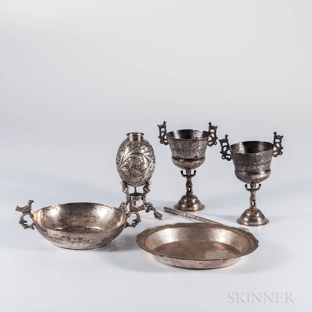 Appraisal: Five Pieces of Spanish Colonial Silver Tableware Five Pieces of