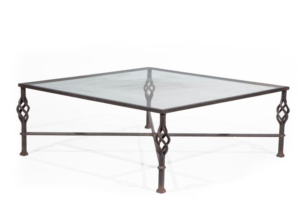 Appraisal: Contemporary Wrought Iron and Glass Coffee Table th c h