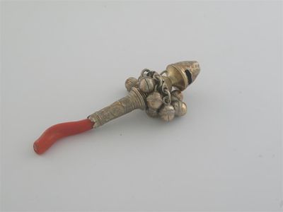 Appraisal: A George III IV silvergilt rattle with engraved body coral