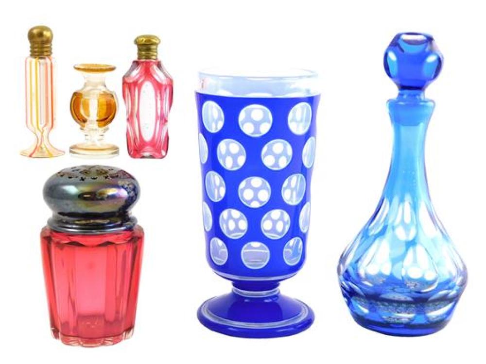 Appraisal: GLASS Assortment of colored glassware six pieces total details include