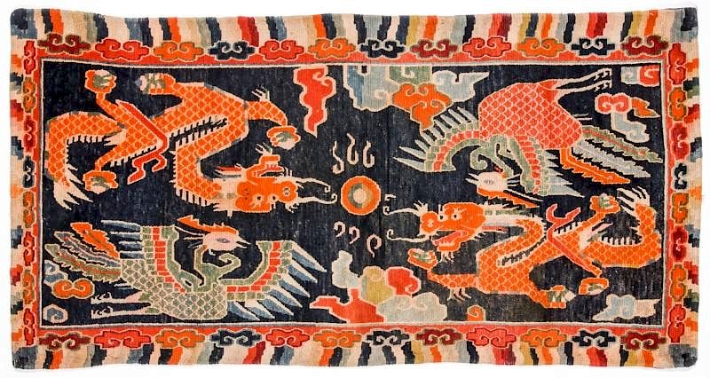 Appraisal: Tibetan Dragon Phoenix Rug ' '' x ' '' Tibetan