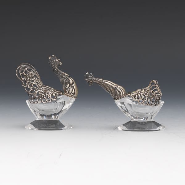 Appraisal: DUTCH SILVER AND CRYSTAL GLASS ARTICULATED COCKEREL AND HEN INDIVIDUAL