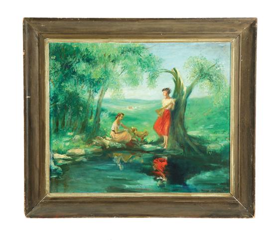 Appraisal: LANDSCAPE WITH TWO WOMEN BY MARTHA BURNETT NEW JERSEY MASSACHUSETTS