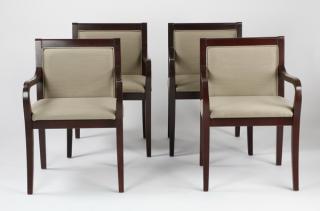 Appraisal: Contemporary mahogany armchairs Set of contemporary mahogany open armchairs upholstered