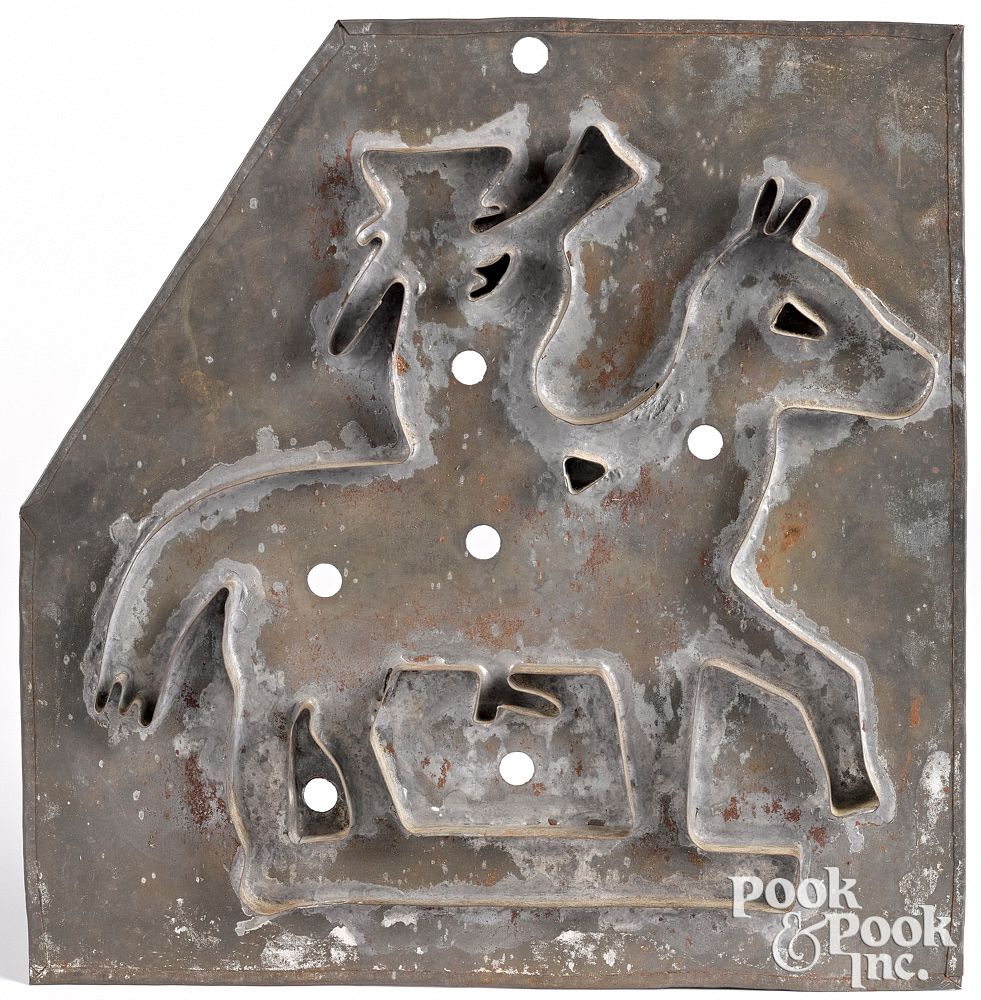 Appraisal: Large tin horse and rider cookie cutter ca Large tin