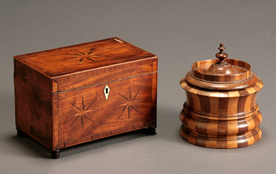 Appraisal: George III Inlaid Mahogany Tea Caddy and a Continental Fruitwood