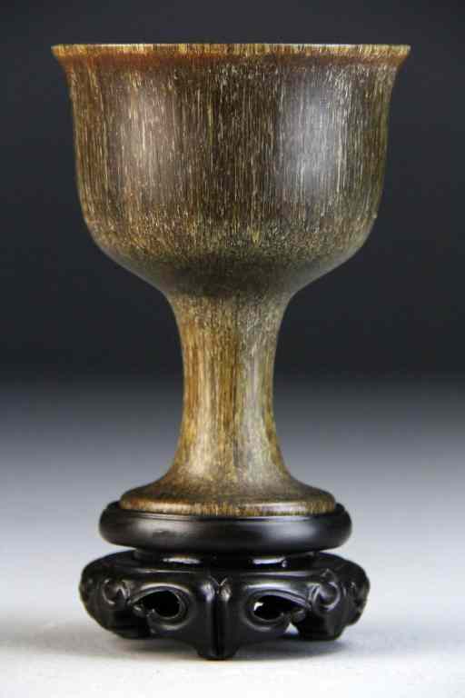 Appraisal: Chinese Rhinoceroses Horn Goblet Cup On StandThe cup with slightly