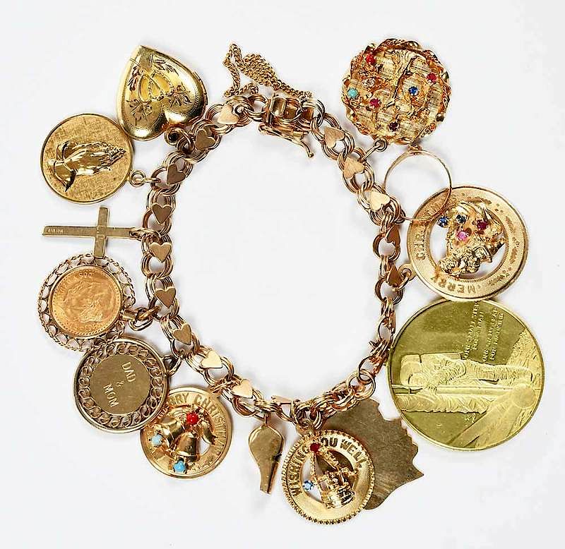 Appraisal: Gold Charm Bracelet kt kt and gold-filled charms imitations stones