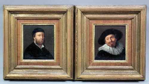 Appraisal: After Flemish th Century School - Pair of miniature oil