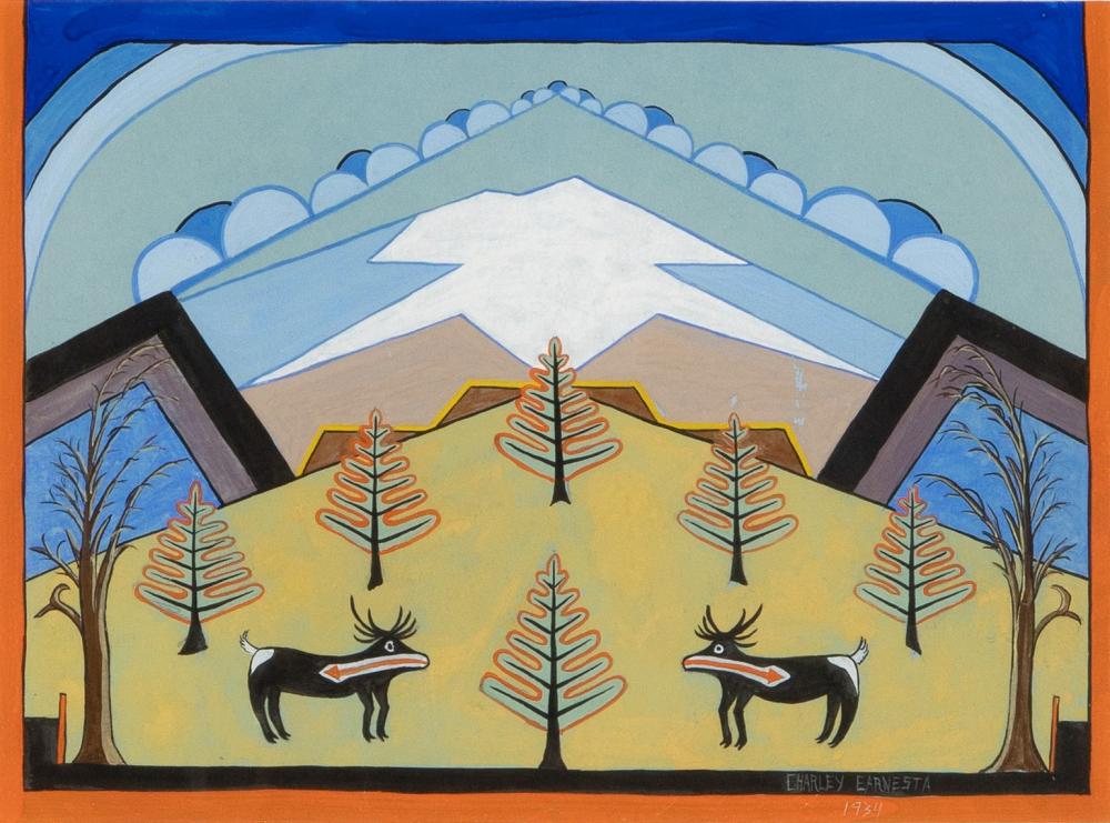 Appraisal: CHARLEY EARNESTA UNTITLED LANDSCAPE WITH DEER Charley Earnesta th Century