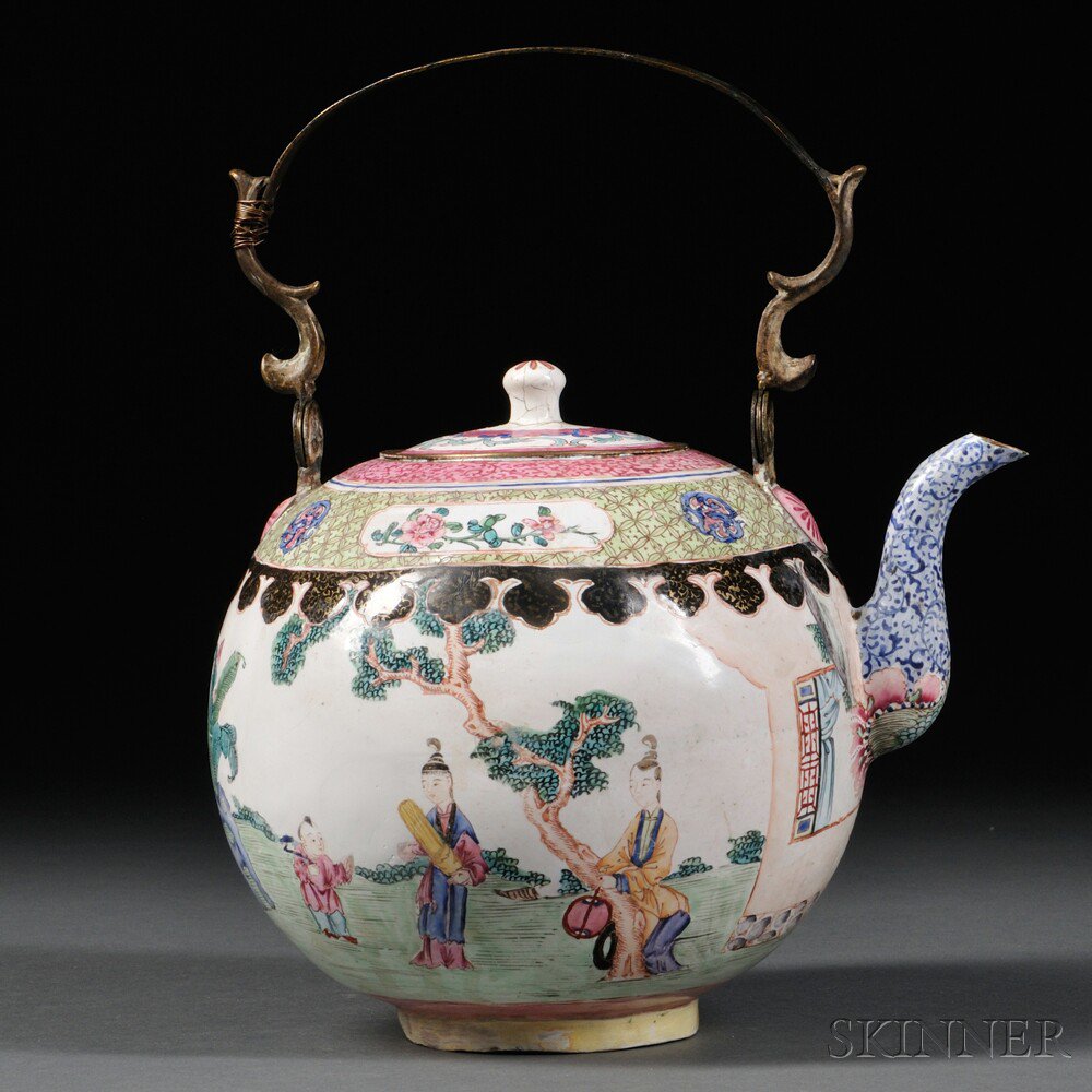 Appraisal: Canton Enamel Ewer China th th century globular with S-shaped