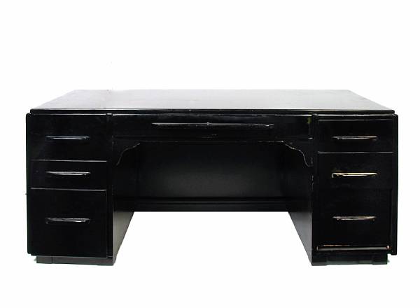 Appraisal: A contemporary black kneehole desk height in width ft in