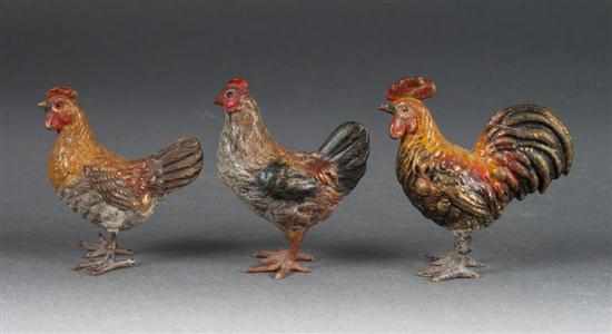 Appraisal: Three Austrian cold painted bronze chickens first half- th century