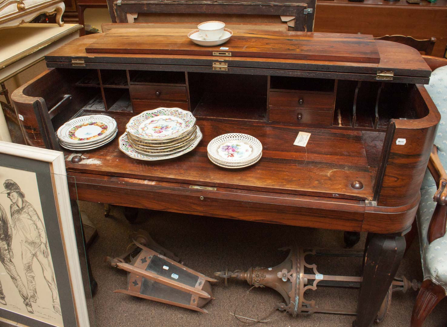 Appraisal: Late Federal style rosewood spinet desk