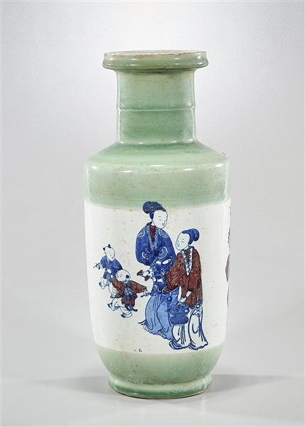 Appraisal: Chinese underglaze blue and red rouleau vase depicting figures and