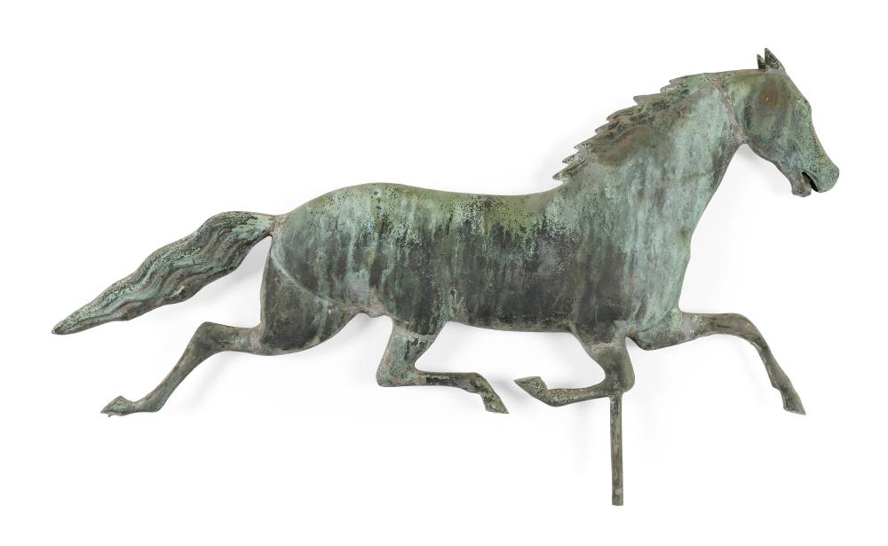 Appraisal: COPPER RUNNING HORSE WEATHER VANE LATE TH CENTURY HEIGHT LENGTH