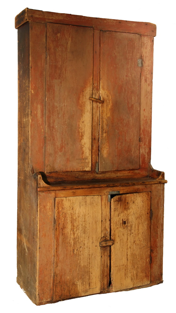 Appraisal: COUNTRY CUPBOARD - Primitive Maine Pine Stepback Cupboard in remnants