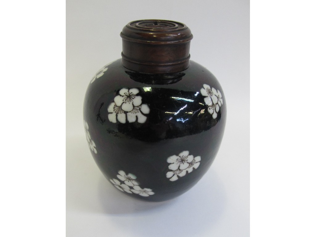 Appraisal: Chinese ginger jar the black ground decorated with prunus