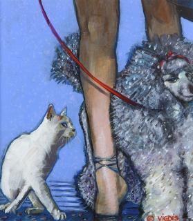 Appraisal: Painting Vigdis Vigdis French b The Poodle and the Kitty