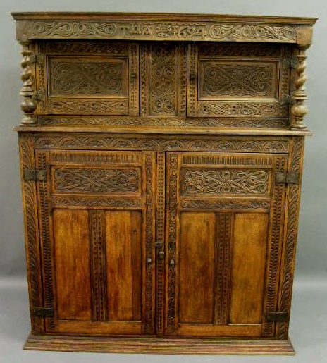 Appraisal: Jacobean carved oak court cupboard h x w x d