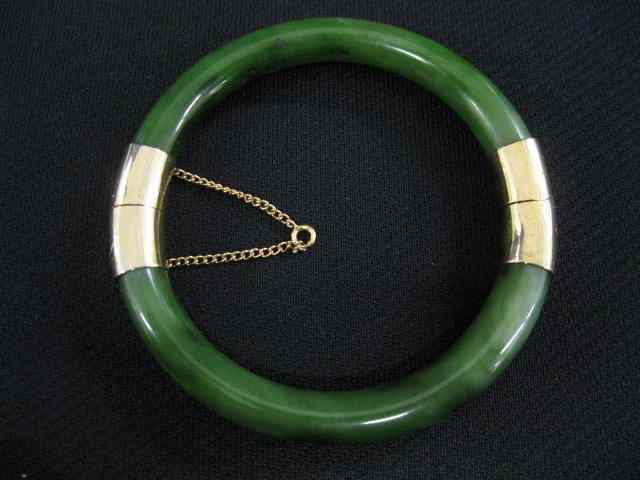 Appraisal: Jade Bangle Bracelet rich green hinged '' across