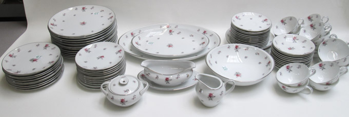 Appraisal: MEITO ROSECHINTZ CHINA SET eighty-one pieces comprised of dinner plates