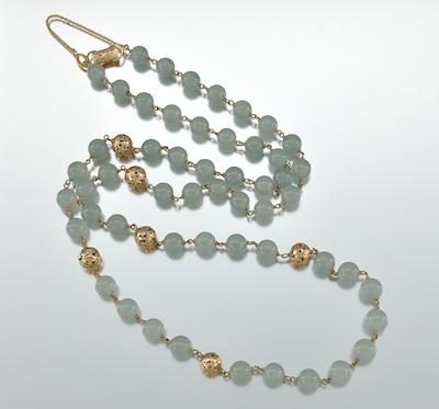 Appraisal: A Blue Jade Gold Bead Necklace k yellow gold clasp