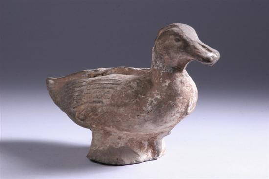 Appraisal: CHINESE GREY POTTERY FIGURE OF DUCK Han Dynasty Traces of