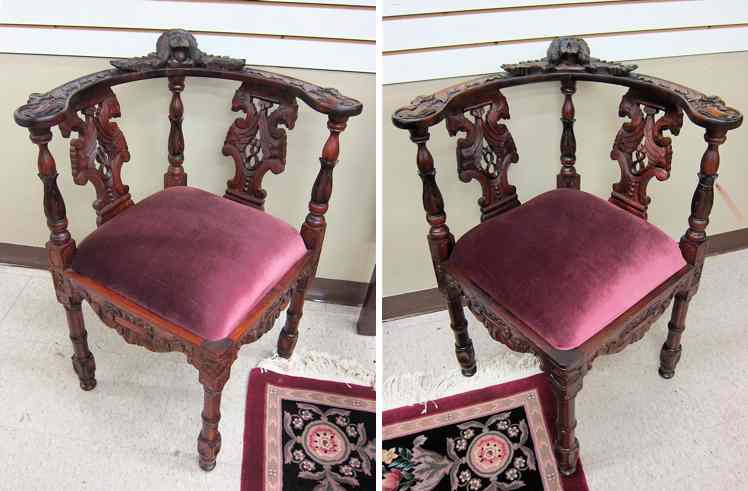 Appraisal: A PAIR OF RENAISSANCE STYLE CARVED WOOD ARMCHAIRS with matching