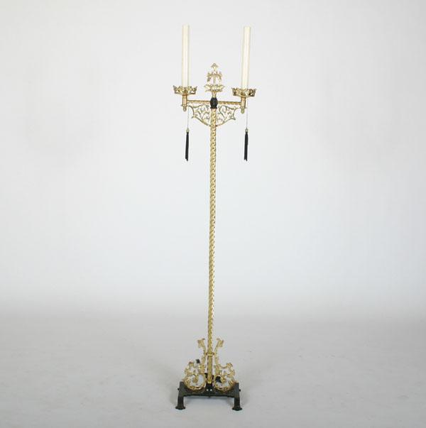 Appraisal: Ornate brass electric -arm candle floor light lamp on cast