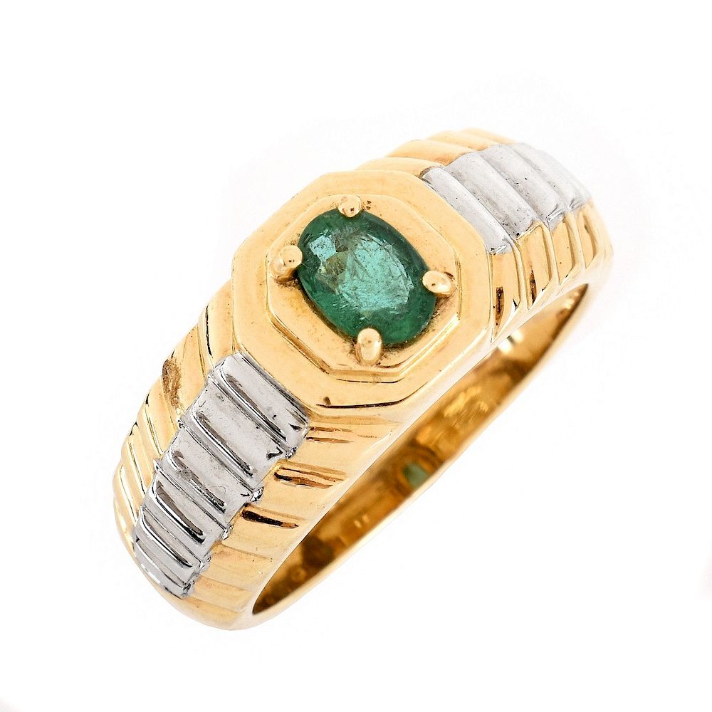 Appraisal: Man's Vintage Emerald and K Ring Man's Vintage Oval Cut