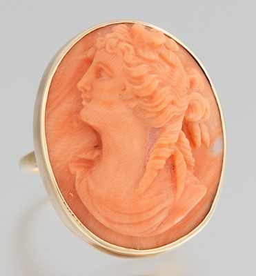 Appraisal: A Carved Coral Cameo Ring Tested k gold ring set