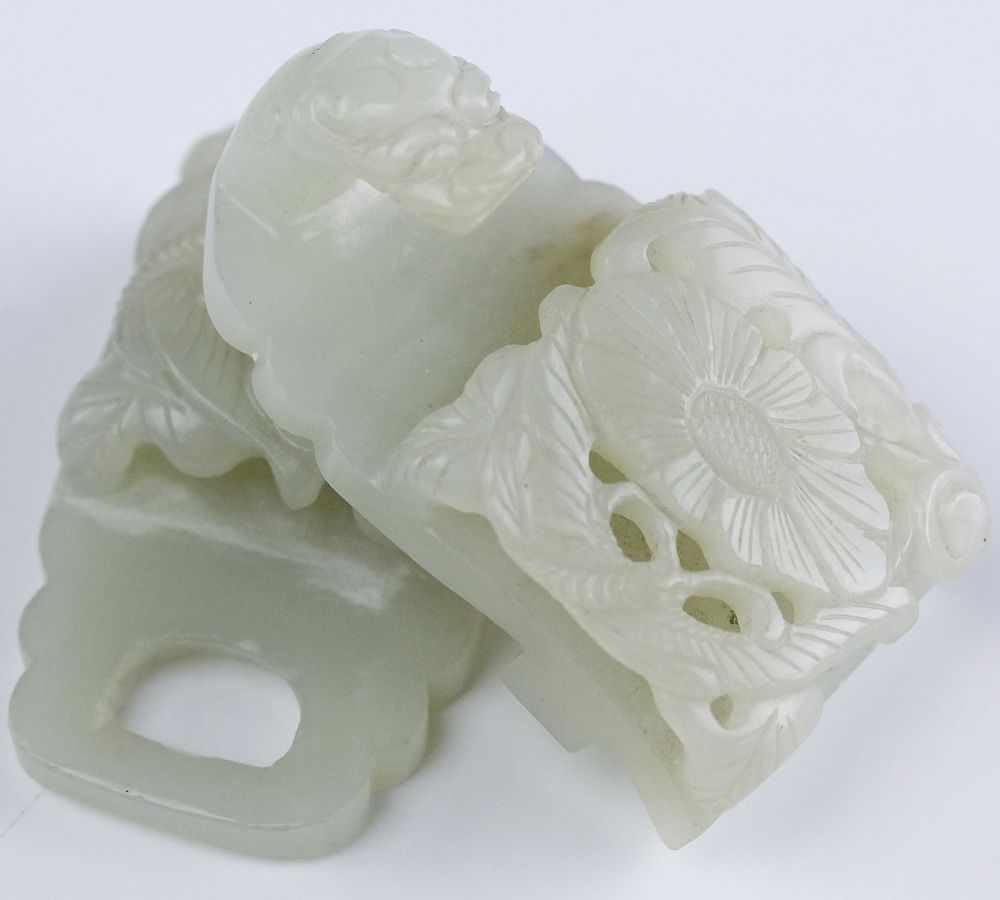 Appraisal: Chinese Carved White Jade Two Part Belt Buckle Chinese two