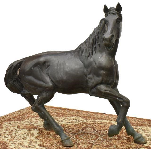 Appraisal: Near life-size verde patinated bronze figure of a horse th