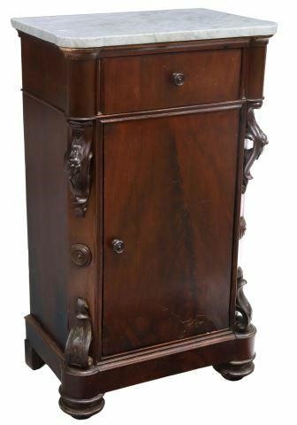 Appraisal: Italian marble-top mahogany nightstand th c white marble top with