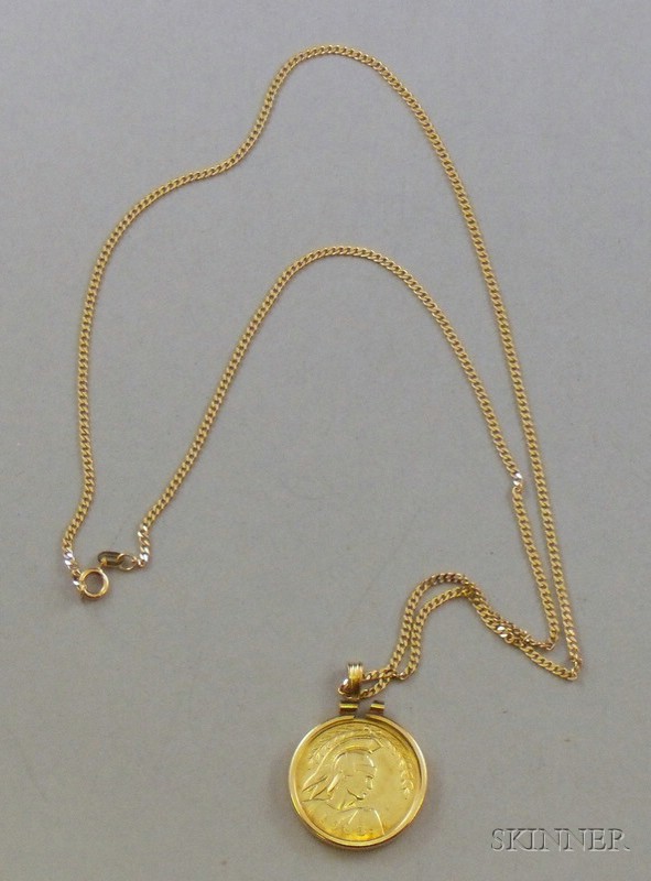 Appraisal: Commemorative American Express kt Gold Coin bezel-set as a pendant