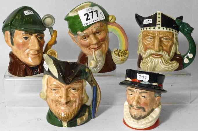 Appraisal: Royal Doulton Small Character Jugs comprising Beefeater D Leprechaun D