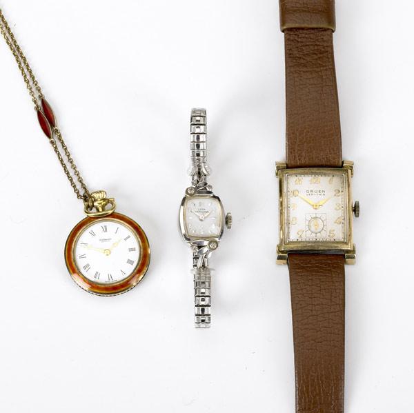 Appraisal: WRIST AND POCKETWATCHES Three items gold and enamel Uhlman pocketwatch