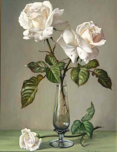 Appraisal: JAMES NOBLE - Study of white roses in a glass