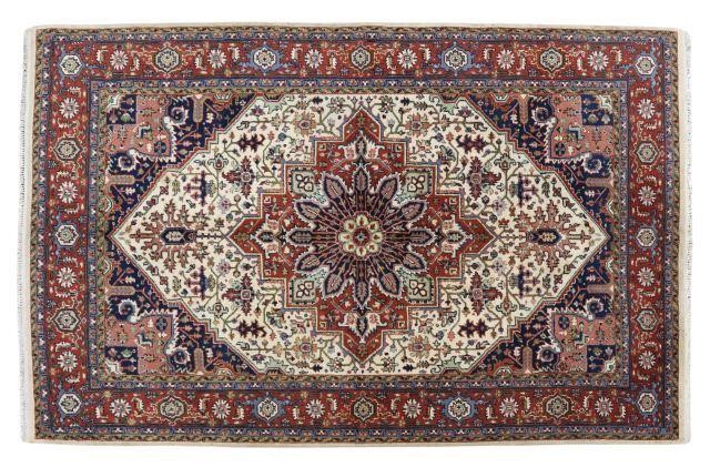 Appraisal: Hand-tied Heriz medallion rug India approx ' l ' w