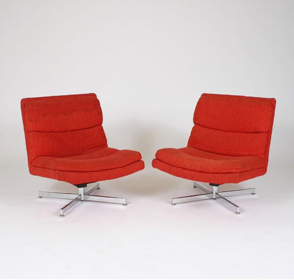 Appraisal: Pair Mid century upholstered swivel chairs chrome criss-cross base attached