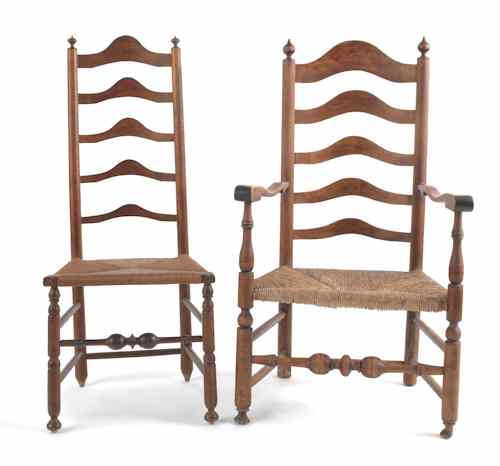 Appraisal: Delaware Valley ladderback armchair ca with five slats and a