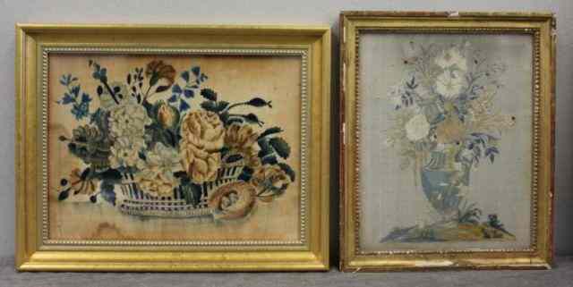 Appraisal: Antique Theorem Painting of a Basket of Flowerswith Birds With