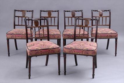 Appraisal: SET OF SIX REGENCY INLAID MAHOGANY SIDE CHAIRS Each turned