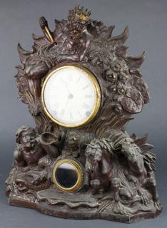 Appraisal: Nautical themed bronze clock depicting Neptune a merman riding a