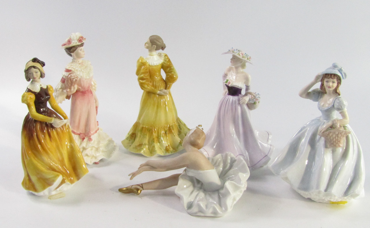 Appraisal: Five Coalport figures comprising Letter from a Lover Christina Georgina