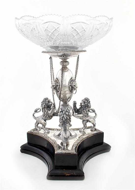 Appraisal: English silverplate presentation centerpiece circa ornate baluster adorned with ring