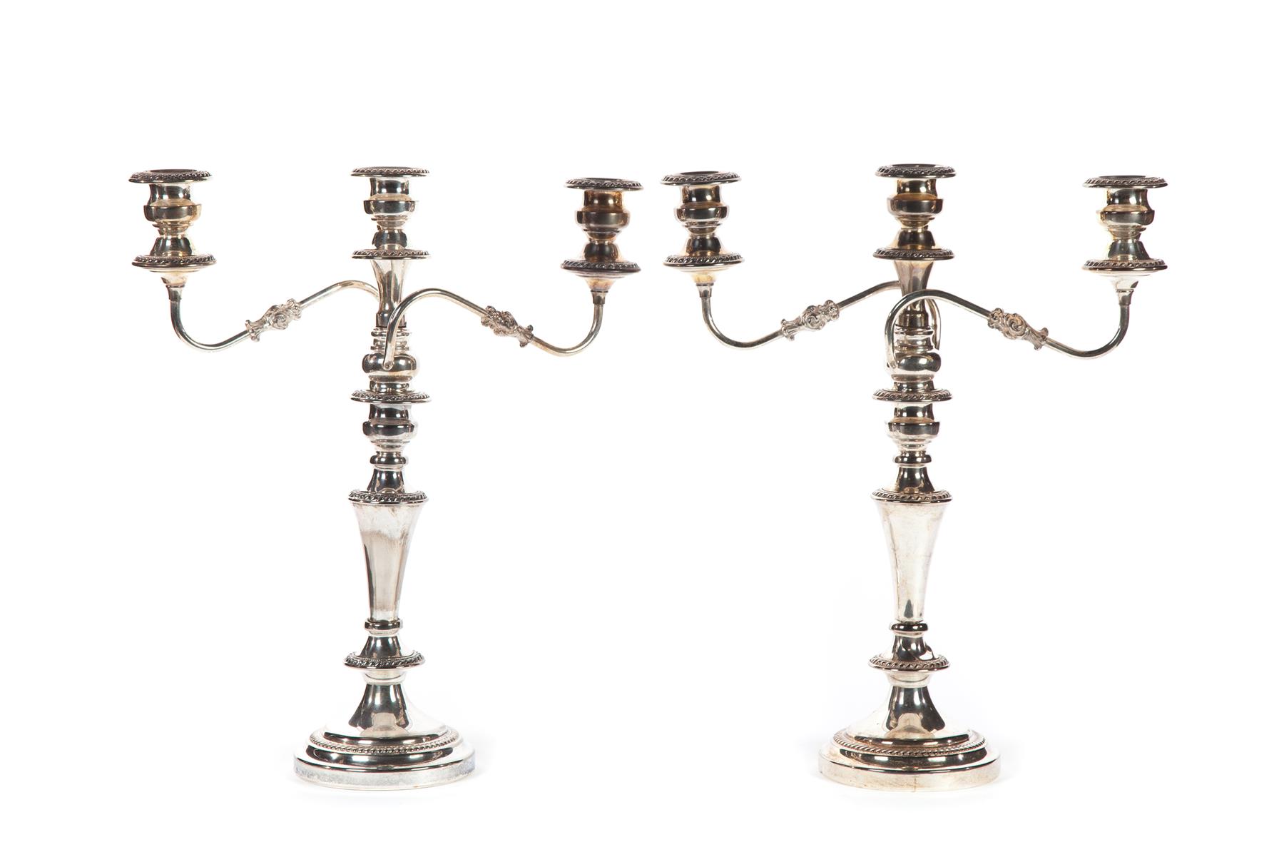 Appraisal: PAIR OF SILVER PLATE CANDELABRAS American mid th century Each