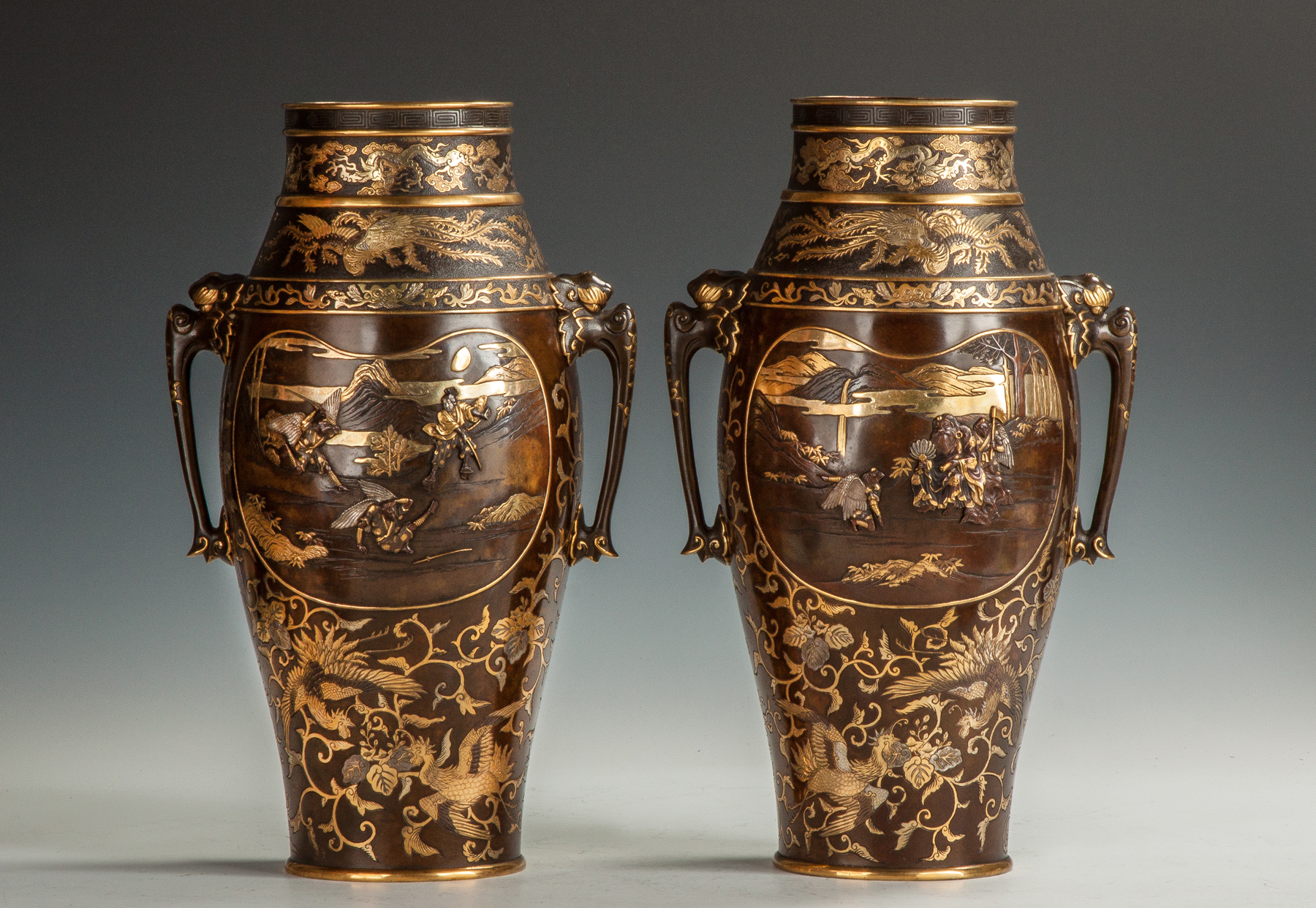 Appraisal: A Pair of Fine Miyao Eisuke Gilt Bronze Mixed Metal